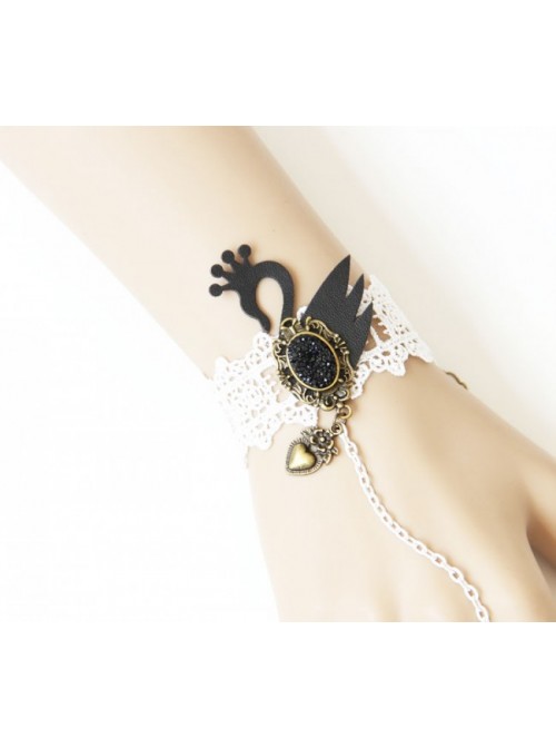 White Lace Black Swan Lolita Bracelet And Ring Set