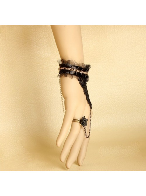 Sexy Retro Black Lace Lolita Bracelet And Ring Set