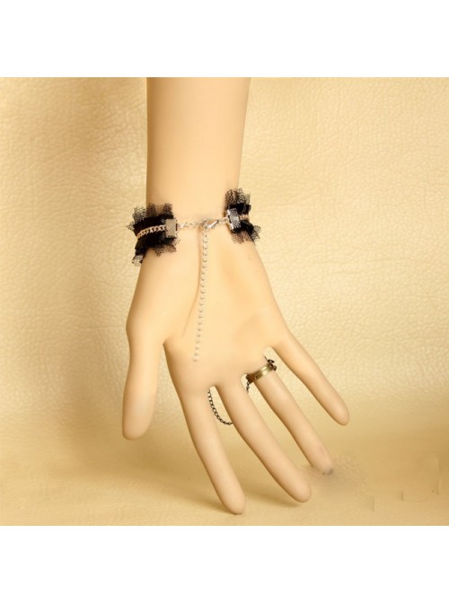 Sexy Retro Black Lace Lolita Bracelet And Ring Set