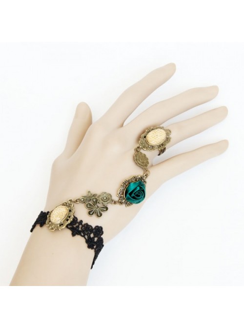 Lovely Rose Black Lace Handmade Lolita Bracelet And Ring Set
