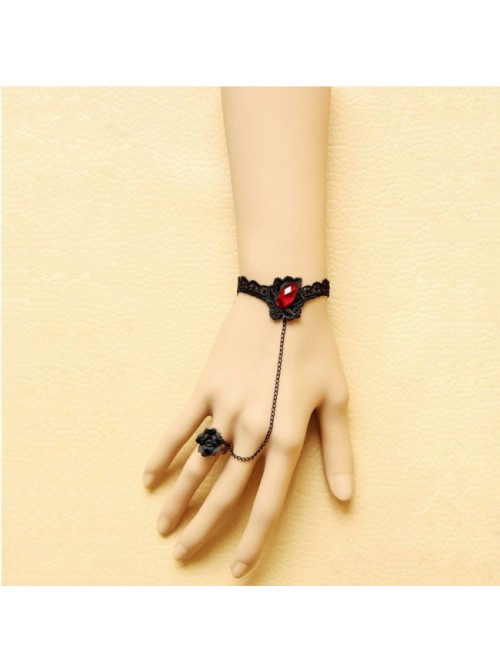 Charming Black Lace Handmade Lolita Bracelet And Ring Set