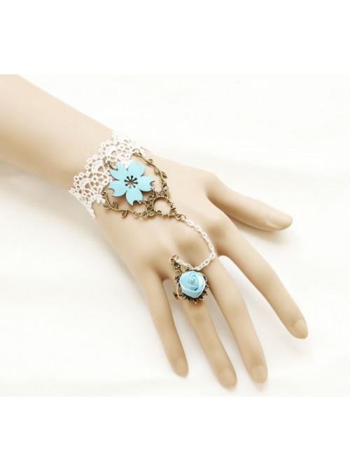 White Lace Sweet Sakura Lolita Bracelet And Ring Set