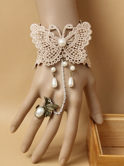 Retro Lace Butterfly Lolita Bracelet And Ring Set