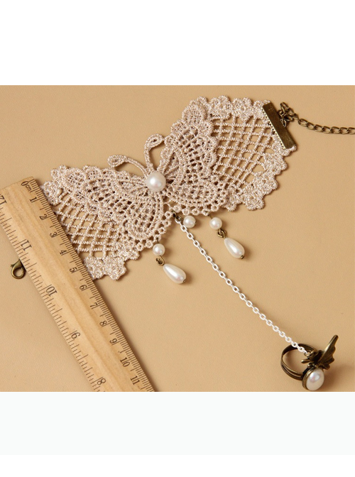 Retro Lace Butterfly Lolita Bracelet And Ring Set