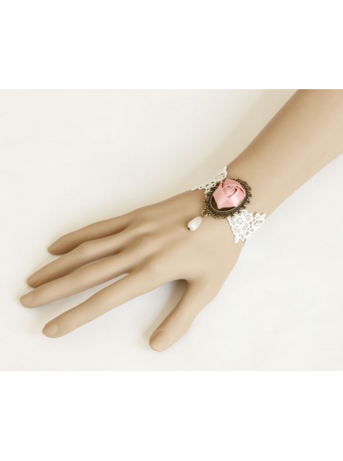 White Lace Bead Sweet Rose Lolita Wrist Strap
