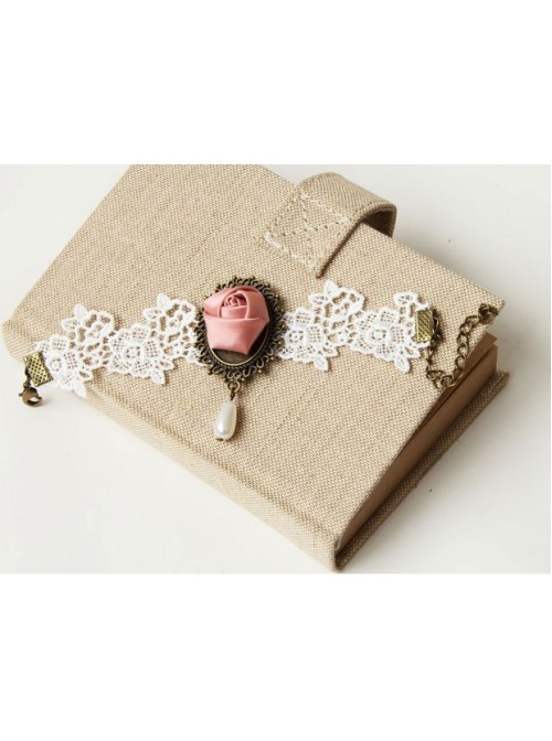 White Lace Bead Sweet Rose Lolita Wrist Strap