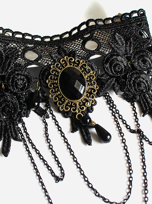 Punk Black Lace Rose Lolita Bracelet And Ring Set