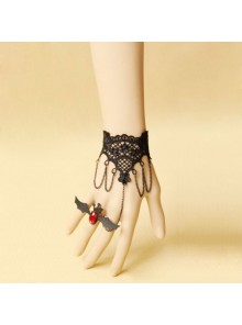 Gothic Black Lace Lolita Bracelet And Little Bat Finger Ring Set