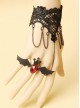 Gothic Black Lace Lolita Bracelet And Little Bat Finger Ring Set