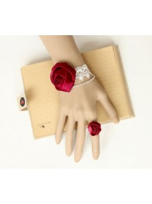 White Lace Red Rose Lady Lolita Bracelet And Ring Set