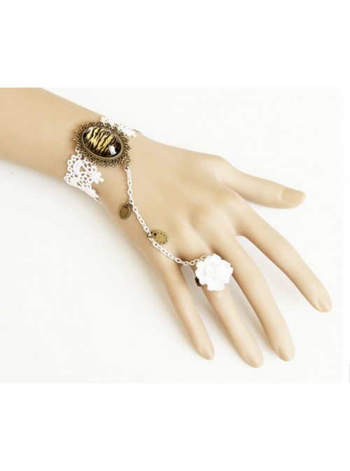 White Lace Gorgeous Exaggerated Leopard Print Lolita Bracelet And Ring Set