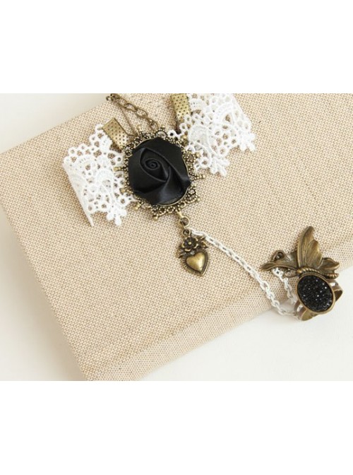 White Lace Retro Floral Lolita Bracelet And Ring Set