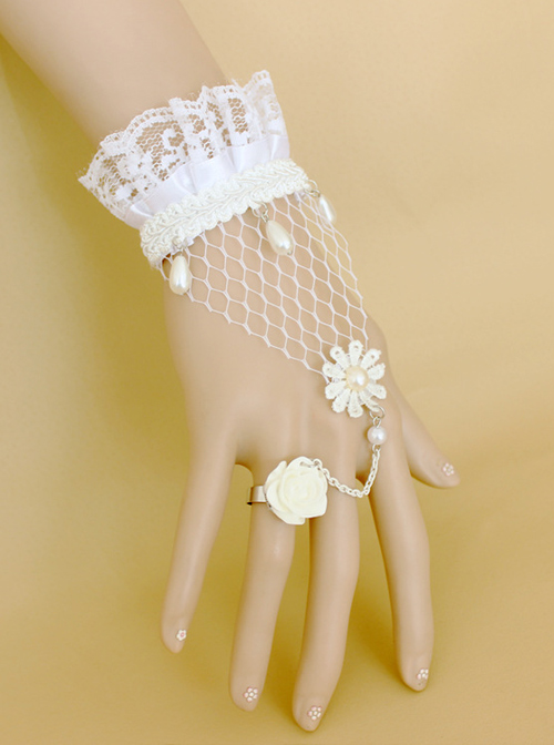 Sweet White Lace Rose Handmade Lolita Wrist Strap