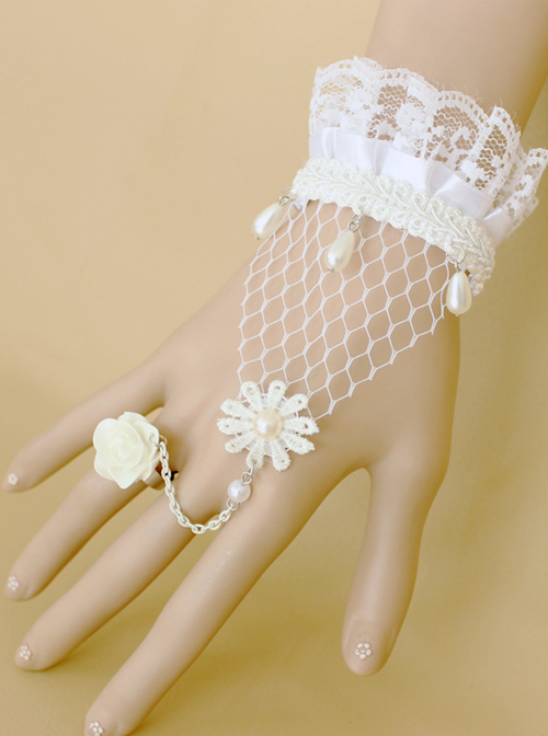 Sweet White Lace Rose Handmade Lolita Wrist Strap