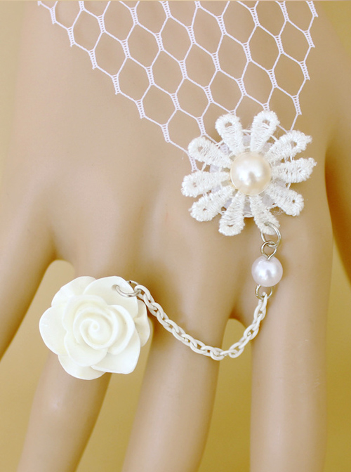 Sweet White Lace Rose Handmade Lolita Wrist Strap