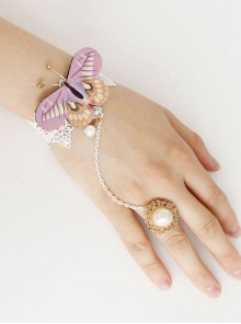 Rococo Purple Butterfly Bracelet And White Pearl Ring