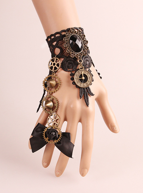 Black Lace Gears Decorate Lolita Wrist Strap