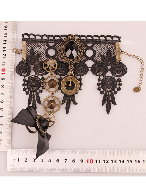 Black Lace Gears Decorate Lolita Wrist Strap