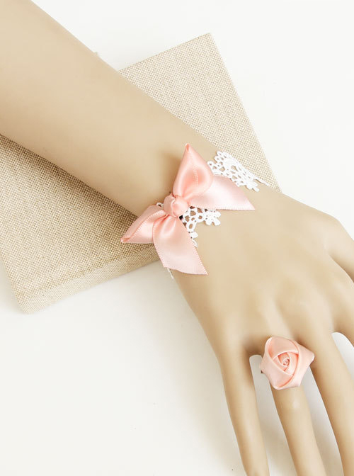Pink Bowknot Girls Lolita Bracelet And Ring Set