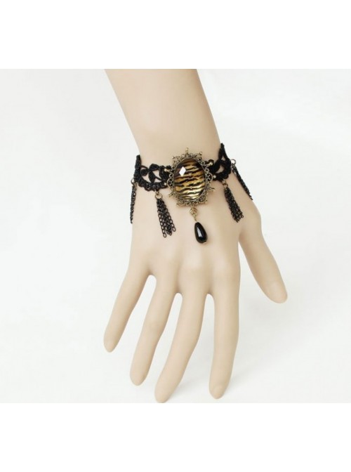 Gothic Black Lace Tassel Lady Lolita Bracelet And Ring Set