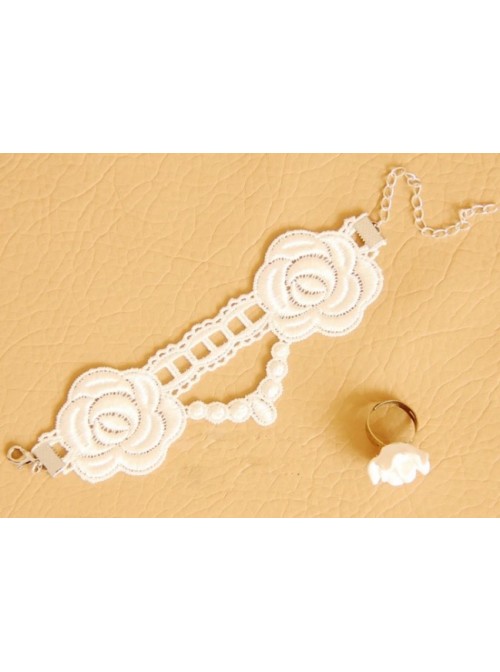 Beautiful White Lace Floral Retro Lolita Bracelet And Ring Set