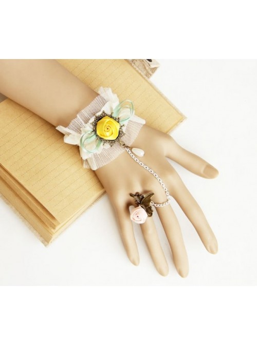 White Lace Cute Floral Mori Girl Lolita Bracelet And Ring Set