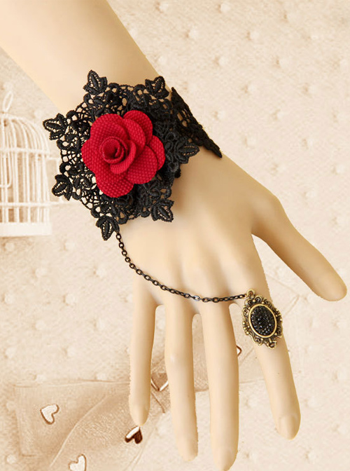 Gothic Rococo Rose Lady Handmade Lolita Bracelet And Ring Set
