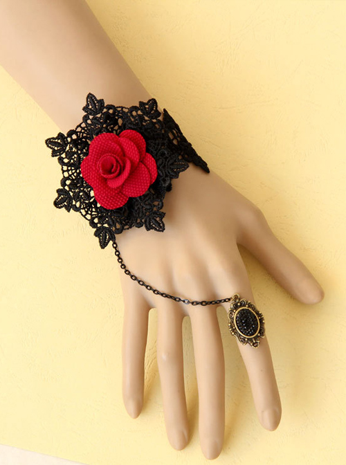 Gothic Rococo Rose Lady Handmade Lolita Bracelet And Ring Set