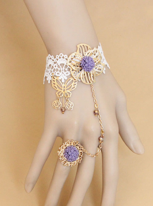 Sweet White Lace Angel Purple Flowers Girls Lolita Wrist Strap