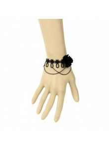 Black Lace Floral Metal Chain Lady Lolita Wrist Strap