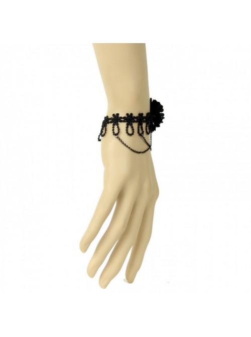 Black Lace Floral Metal Chain Lady Lolita Wrist Strap