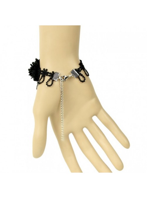 Black Lace Floral Metal Chain Lady Lolita Wrist Strap