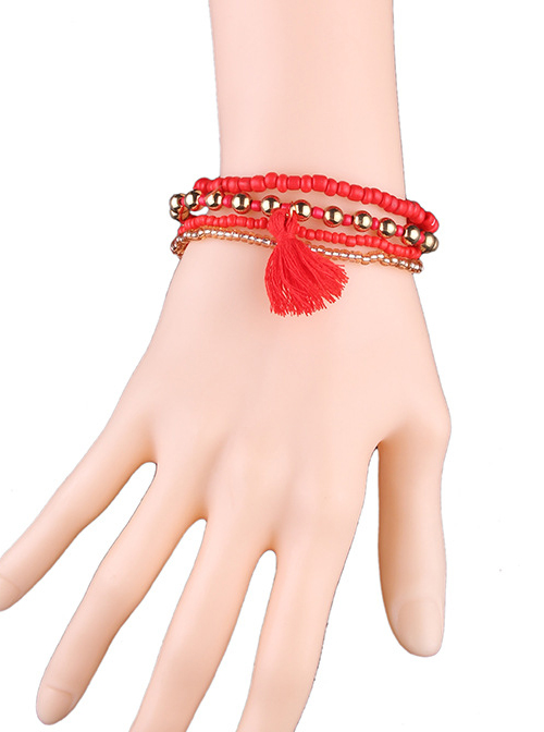 Red Concise Tassel Girls Lolita Wrist Strap