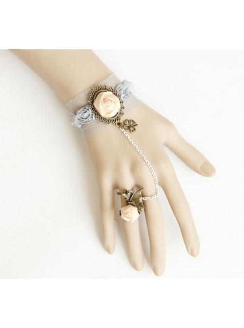 Retro Lace Flowers Lolita Bracelet And Ring Set