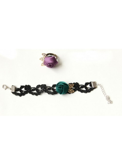 Wonderful Gothic Lace Rose Lady Lolita Bracelet And Ring Set