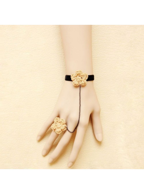 Beige Floral Little Girls Lolita Bracelet And Ring Set