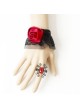 Gothic Exquisite Black Lace Red Rose Lolita Bracelet And Ring Set