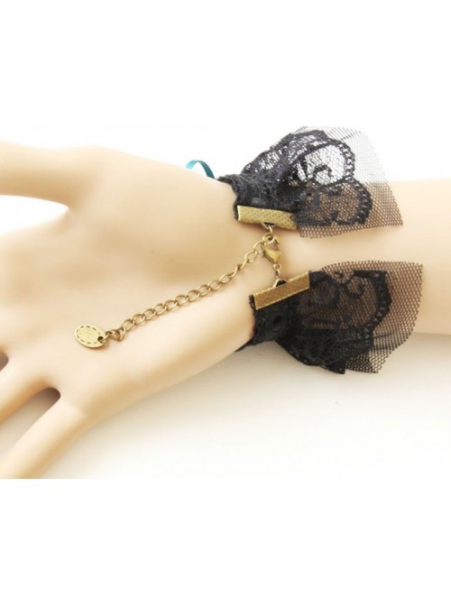 Elegant Concise Black Lace Red Rose Lolita Bracelet And Ring Set