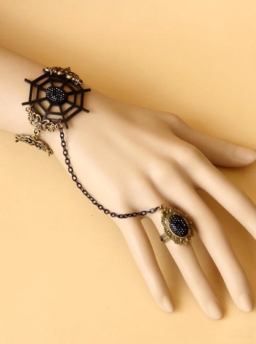 Handmade Black Lace Cobweb Laday Lolita Bracelet And Ring Set