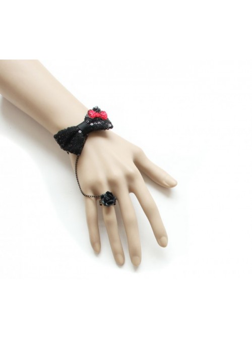 Cute Black Bowknot Lolita Bracelet And Ring Set
