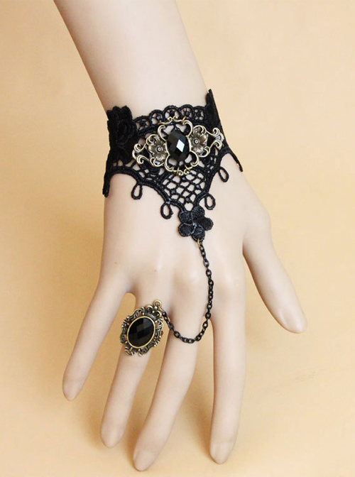 Black Lace Gothic Lolita Bracelet And Ring Set