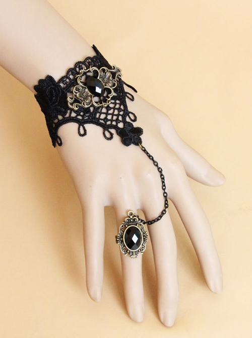 1791s lady Handmade Womens Victorian Medieval Gothic Lolita Lace Bracelet Ring Set