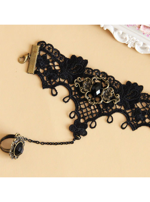 Black Lace Gothic Lolita Bracelet And Ring Set