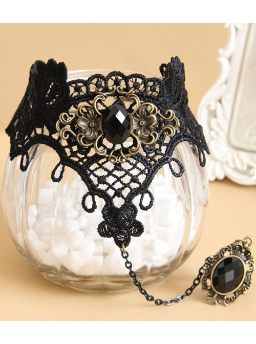 Black Lace Gothic Lolita Bracelet And Ring Set