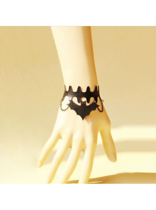 Black Leather Bat Lolita Wrist Strap