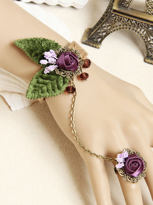 Retro Purple Flower Decorate Bracelet And Ring Set