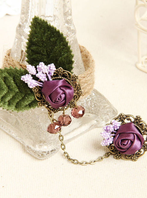 Retro Purple Flower Decorate Bracelet And Ring Set