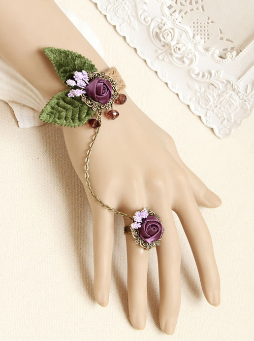 Retro Purple Flower Decorate Bracelet And Ring Set