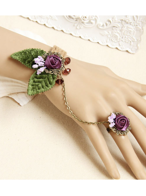 Retro Purple Flower Decorate Bracelet And Ring Set