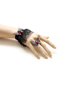 Gothic Black Butterfly Lace Lolita Bracelet And Ring Set